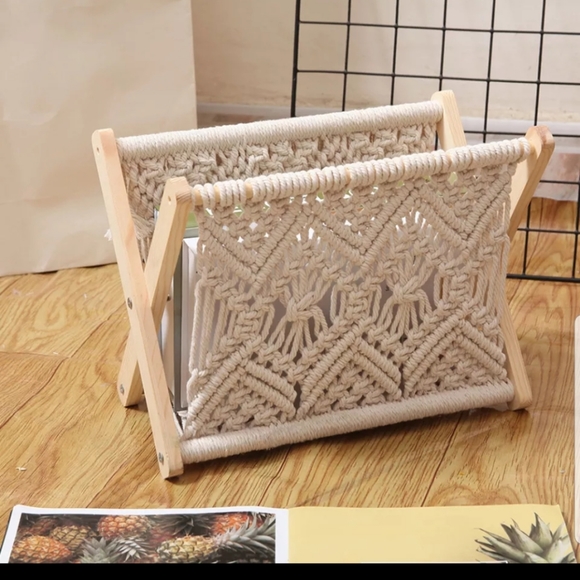 Macrame Magazine Book Holder Rack Boho Hippie - Picture 1 of 1